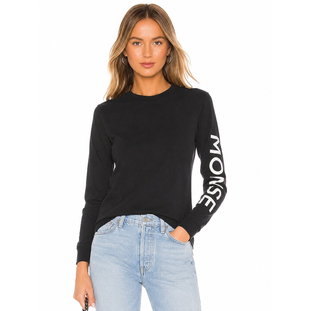 MONSE‎ Long Sleeve Tee Womens S Black Logo Graphic Sleeve Crew Neck Cotton Top
